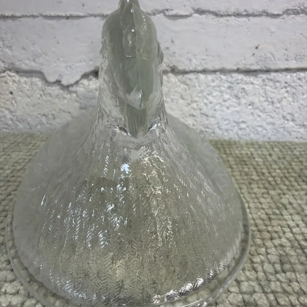 Vintage Clear Glass Chicken Hen On Nest - Lid TOP ONLY Very Detailed